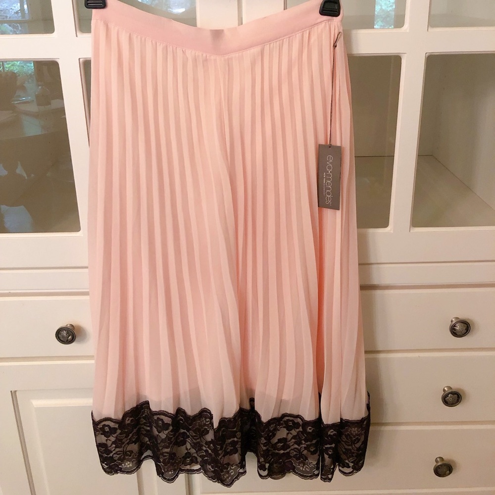 Eva Mendez Pink Pleated Skirt with Black Lace
